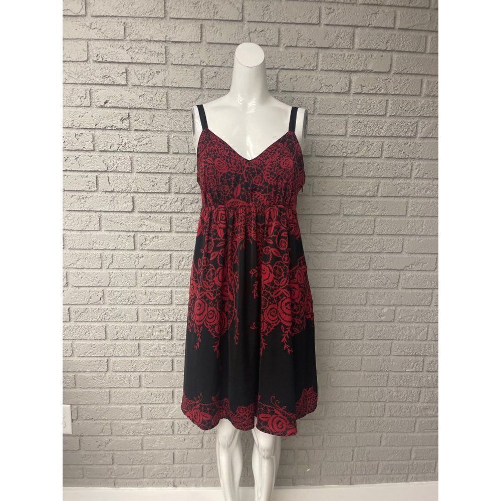 Apt.9 Women Red Black Floral Print Adjustable Spaghetti Strap Dress Size M